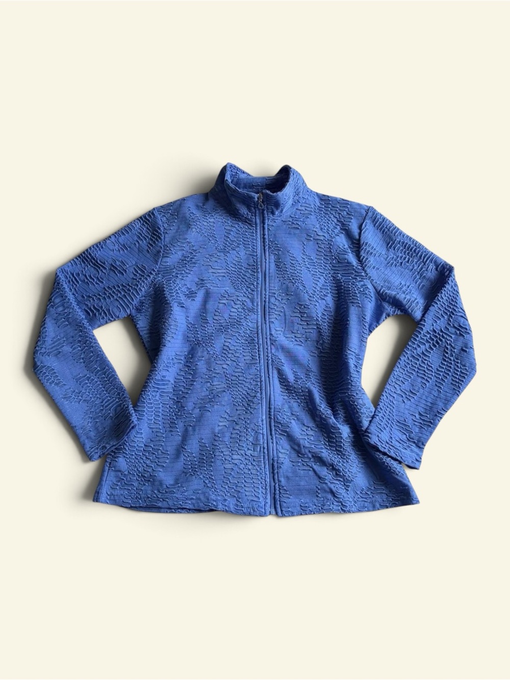 Vintage Erin London Y2K Blue Sheer Burnout Zip Jacket Mock Neck Plisse Mesh PS - Picture 2 of 8